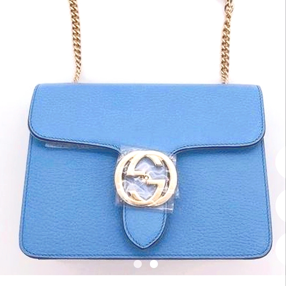 Authentic Gucci BLUE CALFSKIN LEATHER HANDBAG